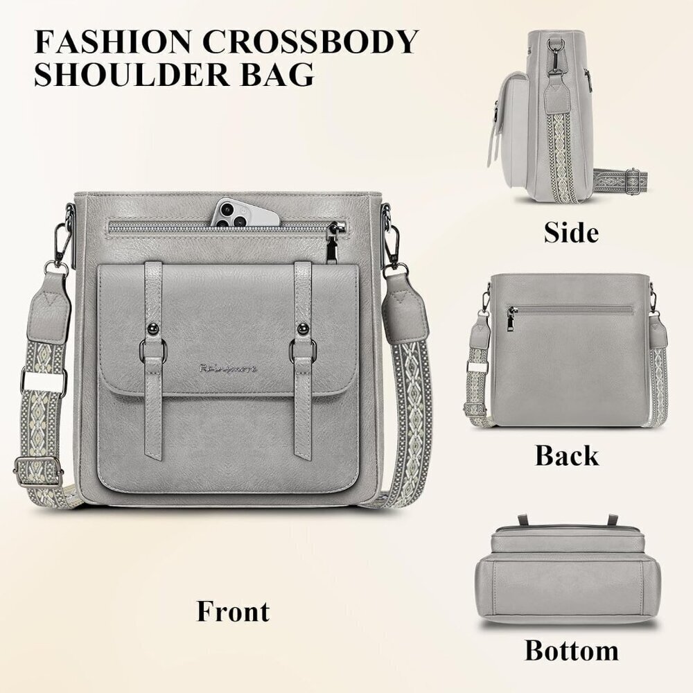 Women’s Grey Leather Waterproof Travel Crossbody and Shoulder Bags - Picture 5 of 6